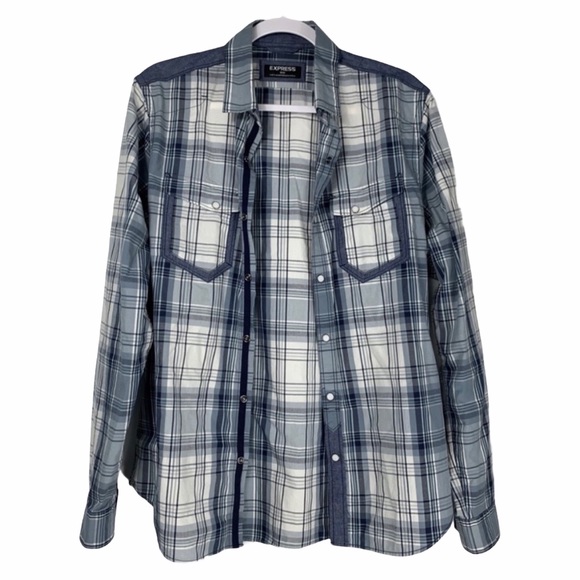 Express Other - EXPRESS BLUE MIX STRIPE BUTTON DOWN SHIRT